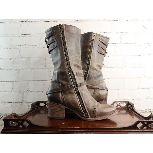 Freebird by Steven Cooper Stone Leather Boots Women’s 10 – Distressed Mid-Calf - Picture 3 of 10